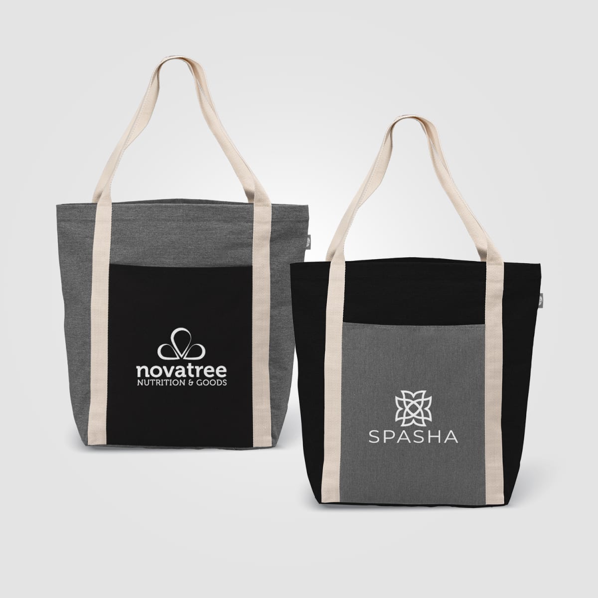 Branded Recycled Cotton Blend Tote Bag with Front Pocket
