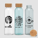 Branded Glass Water Bottle with Bamboo Lid - 500ml