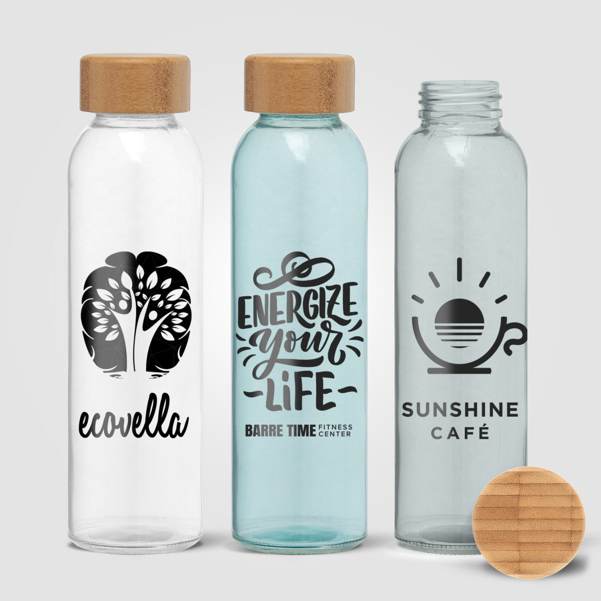 Branded Glass Water Bottle with Bamboo Lid - 500ml
