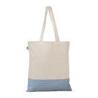 Branded Recycled Cotton Micro Stripe Tote Bag in Navy Blue