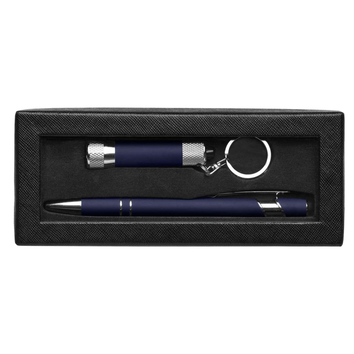 Branded Soft Touch Pen and Torch Gift Set with Window Box in Blue