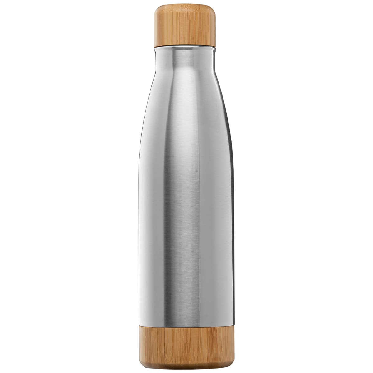 Branded Bamboo and Stainless Steel Insulated Bottle 650ml in Chrome