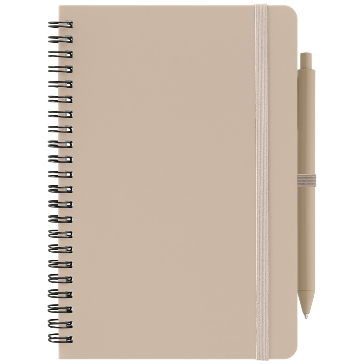 Branded A5 Repreve Recycled Spiral Notebook with Pen in Dune