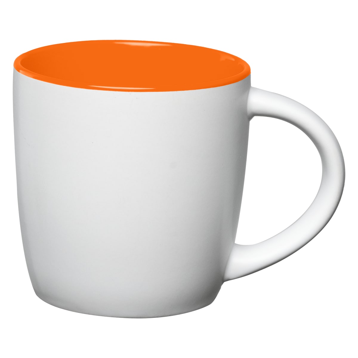 Branded 355ml Ceramic Mug with Matte Exterior, Colour Interior in Orange
