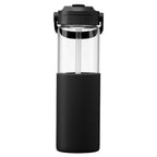 Branded 650 ml Glass Straw Bottle with Silicone Sleeve in Black
