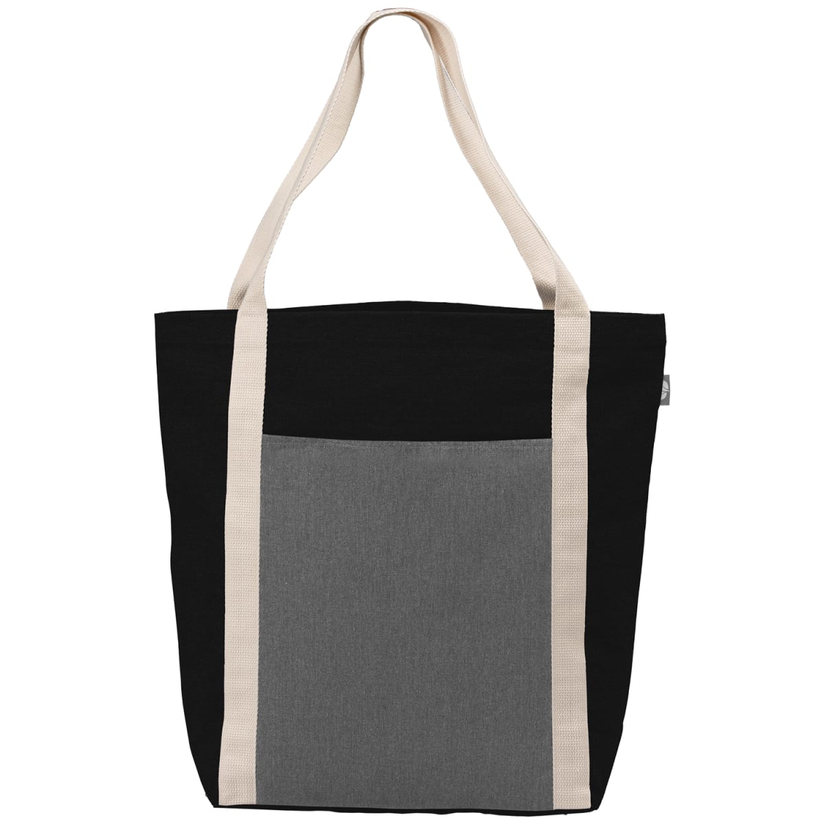 Branded Recycled Cotton Blend Tote Bag with Front Pocket in Black/Gray