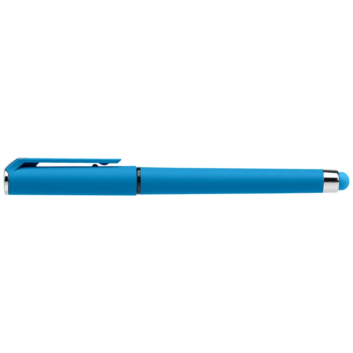 Branded Soft Touch Gel Pen with Matching Stylus in Light Blue