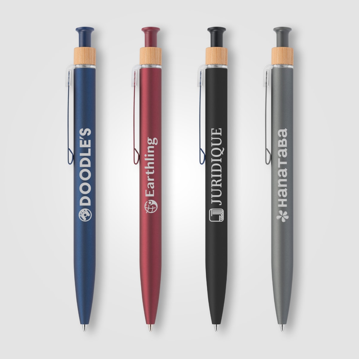 Branded Recycled Aluminium Soft Touch Click Pen with Bamboo Ring