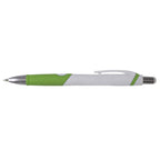 Branded Rubber Grip Retractable Pen with Chrome Nose in Lime Green