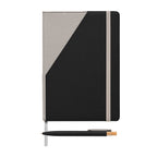 Branded Recycled PU Two-Tone A5 Notebook and Pen Set in Black