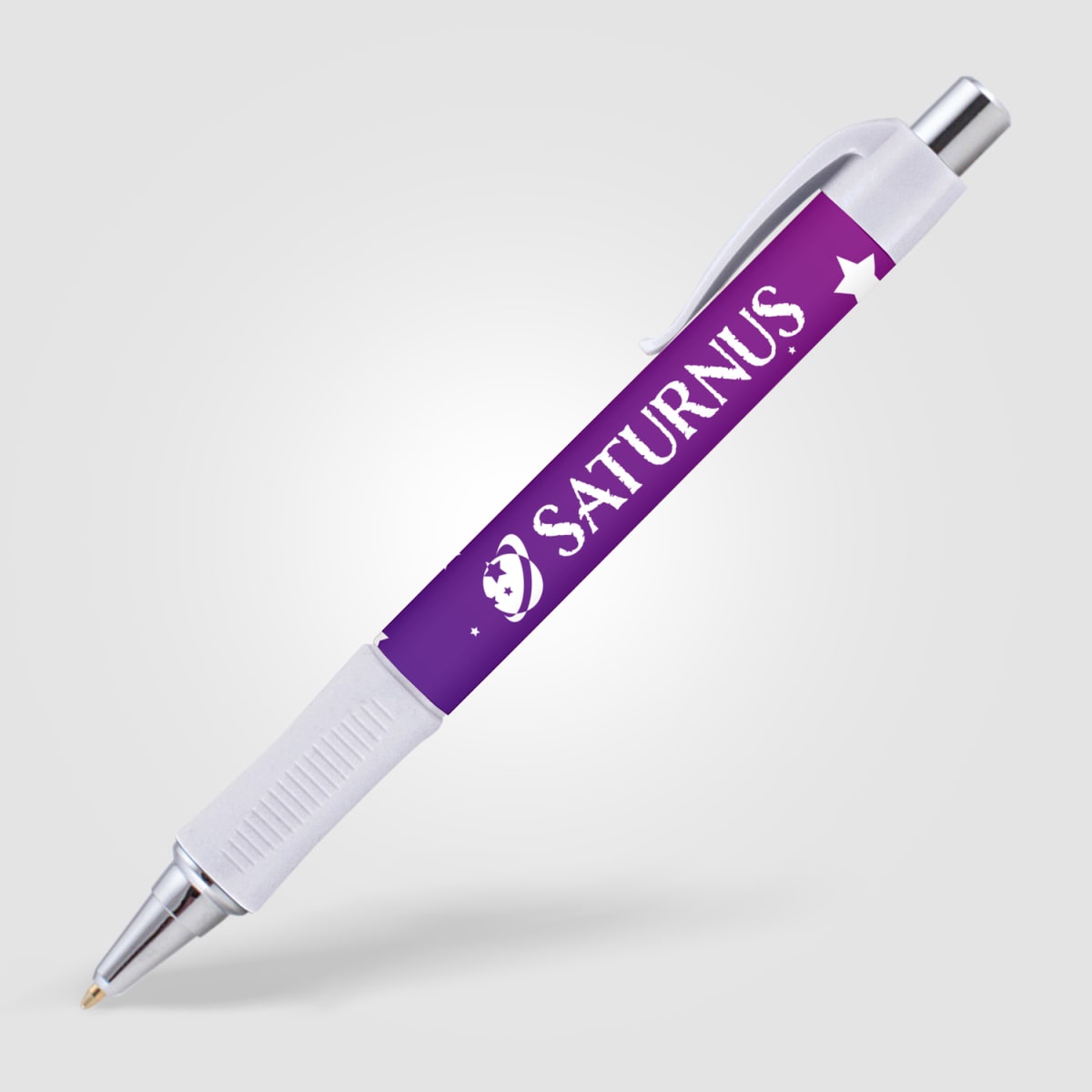 Branded Wide Body Retractable Pen with Chrome Accents in White