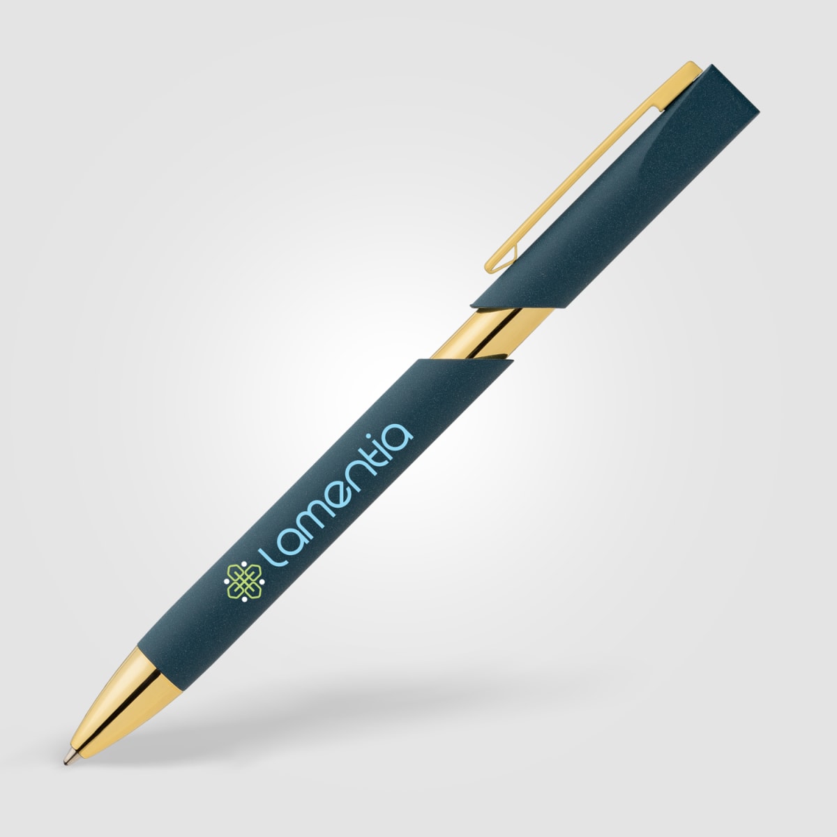 Branded Recycled Plastic Pen with Stone Finish and Gold Trim