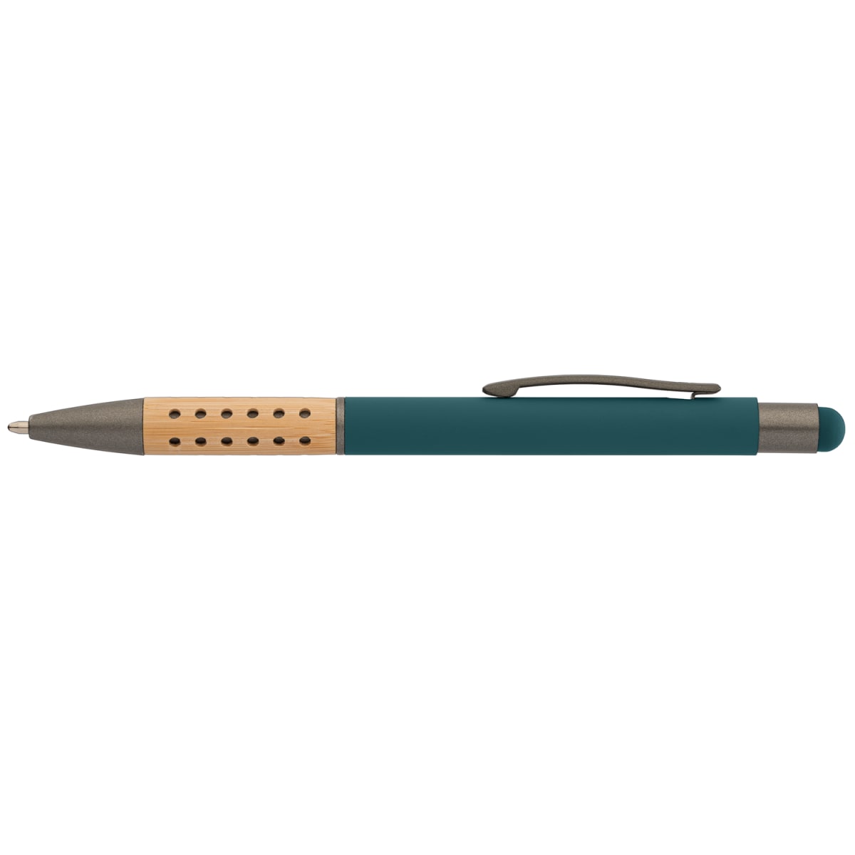Branded Bamboo Grip Metal Pen with Stylus in Teal