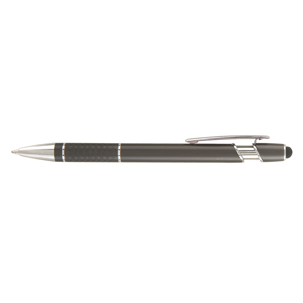 Branded Matte Metal Stylus Pen with Textured Grip in Gunmetal