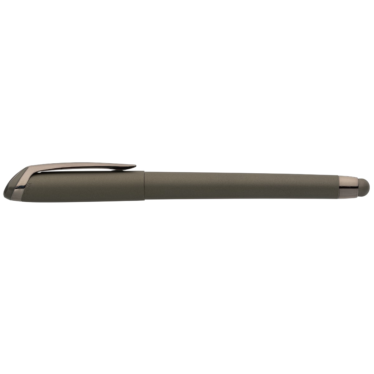 Branded Monochrome Gel Pen with Rubber Finish and Stylus in Gunmetal/Gunmetal
