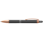 Branded Retractable Metal Stylus Pen with Rose Gold Trim in Gunmetal