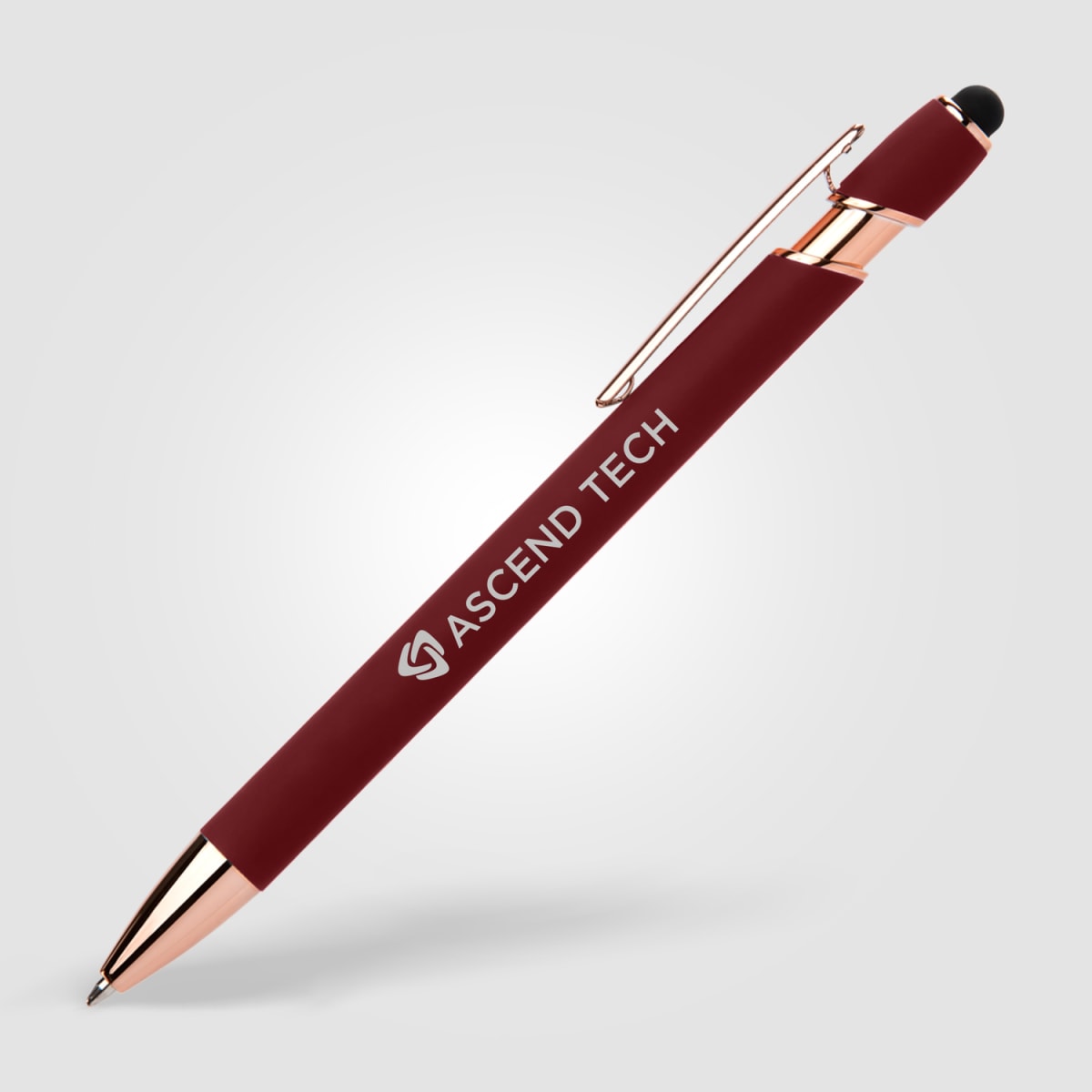 Branded Rose Gold Soft-Touch Metal Gel Pen with Stylus