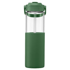 Branded 650 ml Glass Straw Bottle with Silicone Sleeve in Forest Green