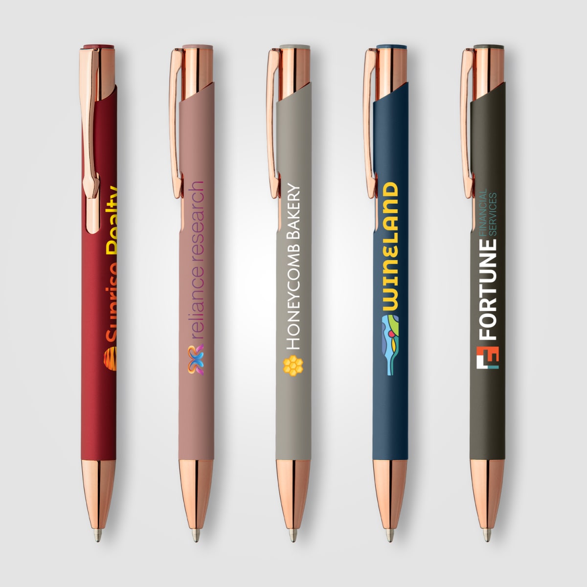 Branded Satin Finish Metal Pen with Rose Gold Accents