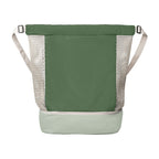 Branded Recycled Mesh Drawstring Bag with Zip Compartment in Dark Green