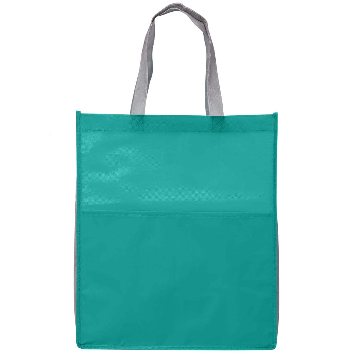 Branded Non-Woven rPET Shopper Tote with Front Pocket in Teal