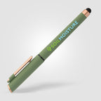 Branded Recycled Plastic Gel Pen with Stylus and Bronze Trim