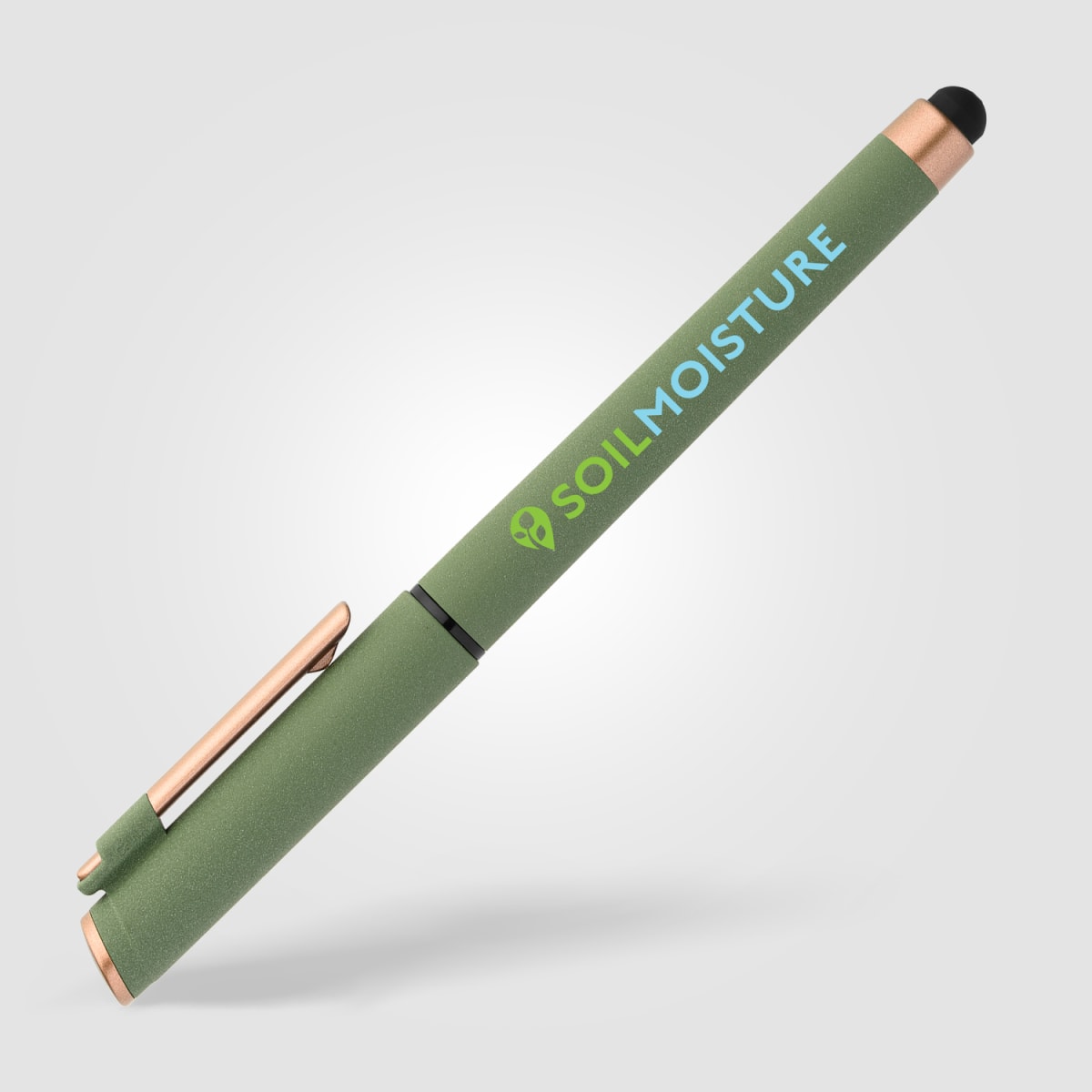 Branded Recycled Plastic Gel Pen with Stylus and Bronze Trim