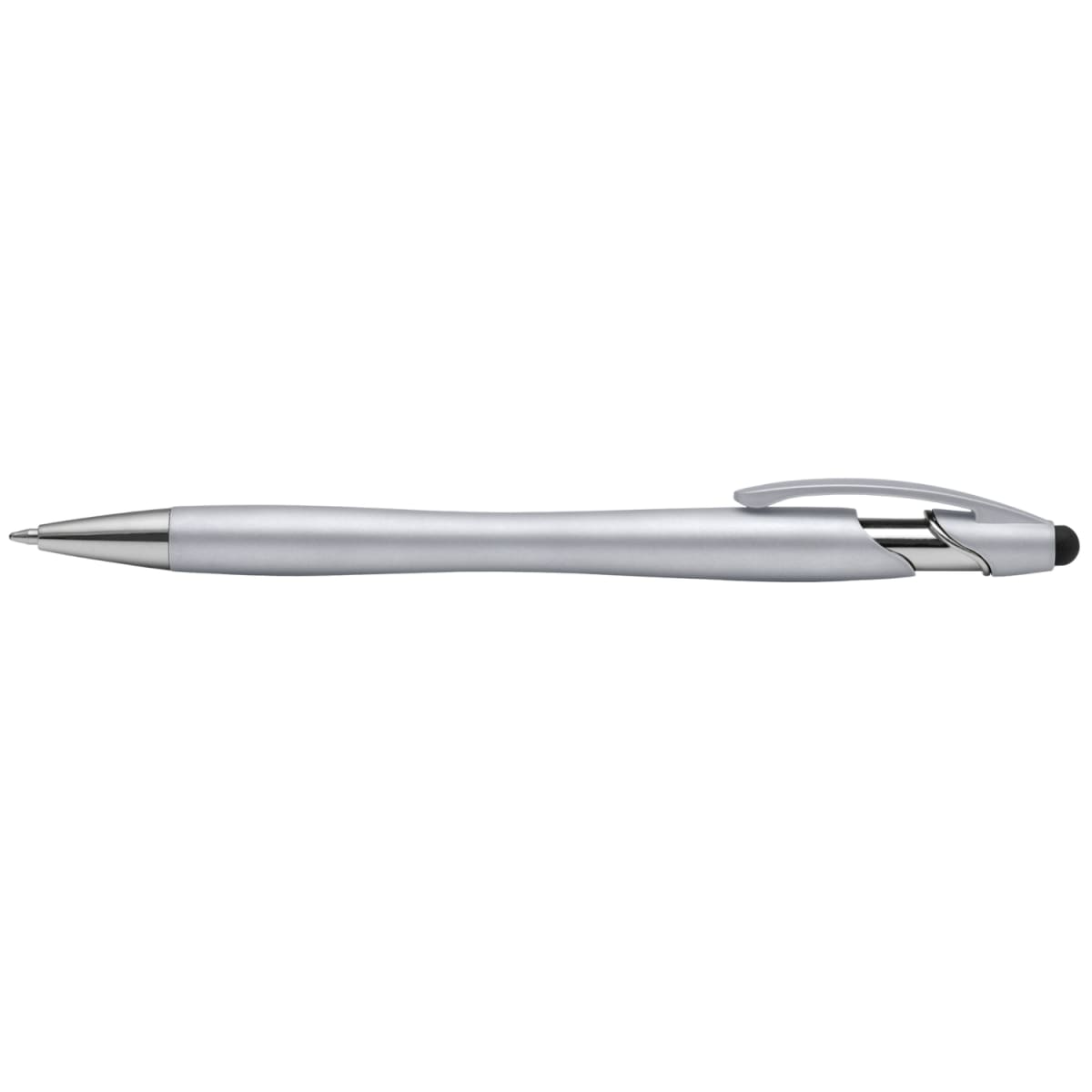 Branded Metallic Stylus Pen with Chrome Accents in Silver
