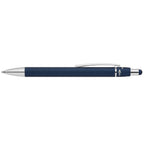 Branded Metal Spinner Pen with Chrome Trim and Stylus in Navy Blue