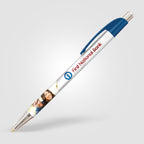 Branded Slim Chrome Trim Pen with Metallic Clip in Blue