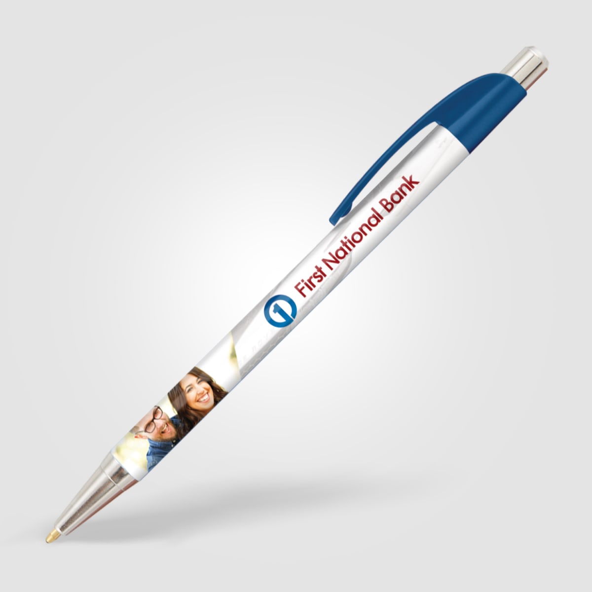 Branded Slim Chrome Trim Pen with Metallic Clip in Blue