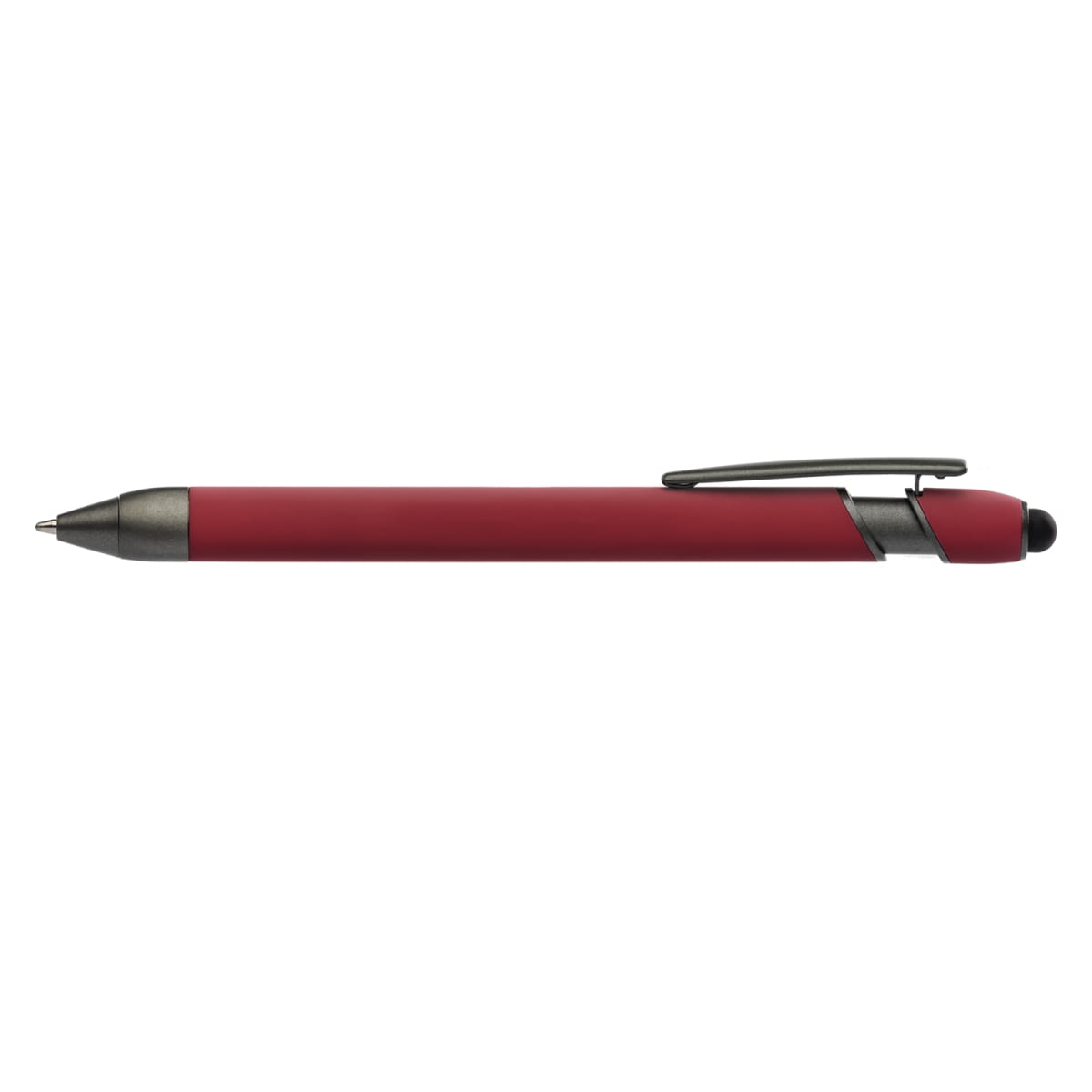 Branded Gunmetal Trim Metal Stylus Pen with Soft Touch Barrel in Red