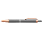 Branded Retractable Metal Stylus Pen with Rose Gold Trim in Silver