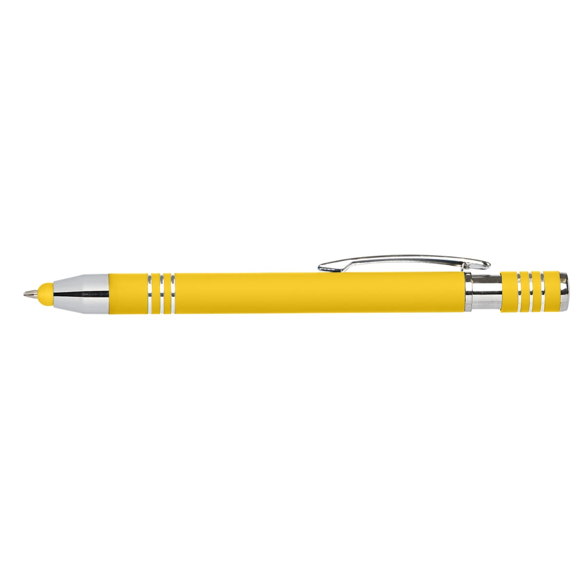 Branded Soft Touch Metal Stylus Pen with Blue or Black Ink in Yellow