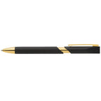 Branded Recycled Plastic Pen with Stone Finish and Gold Trim in Black