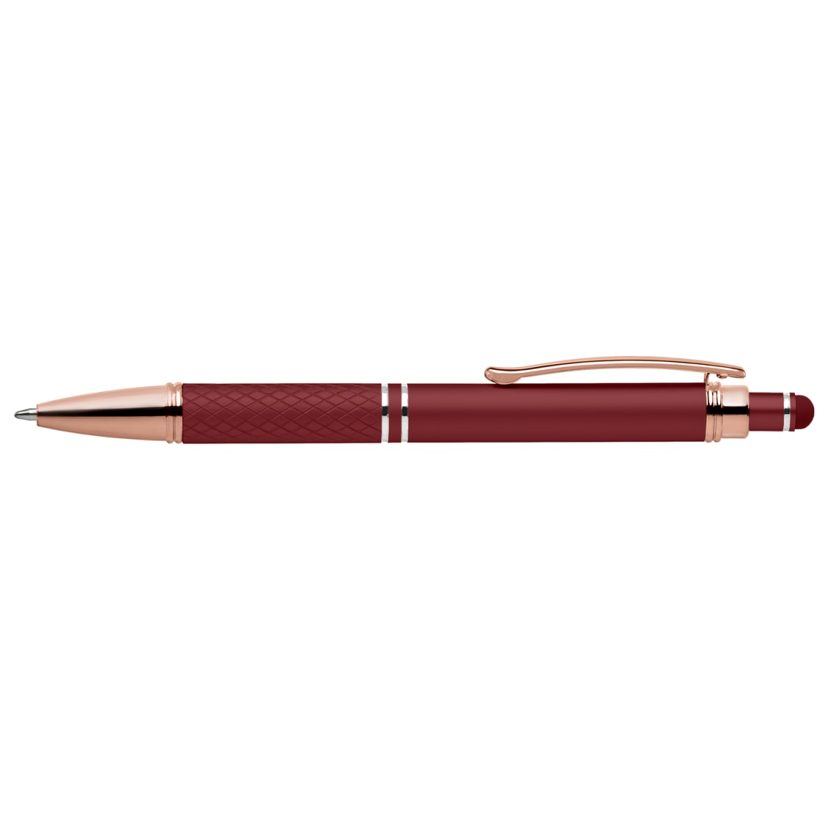 Branded Rose Gold Trim Soft-Touch Metal Pen with Diamond Grip in Red