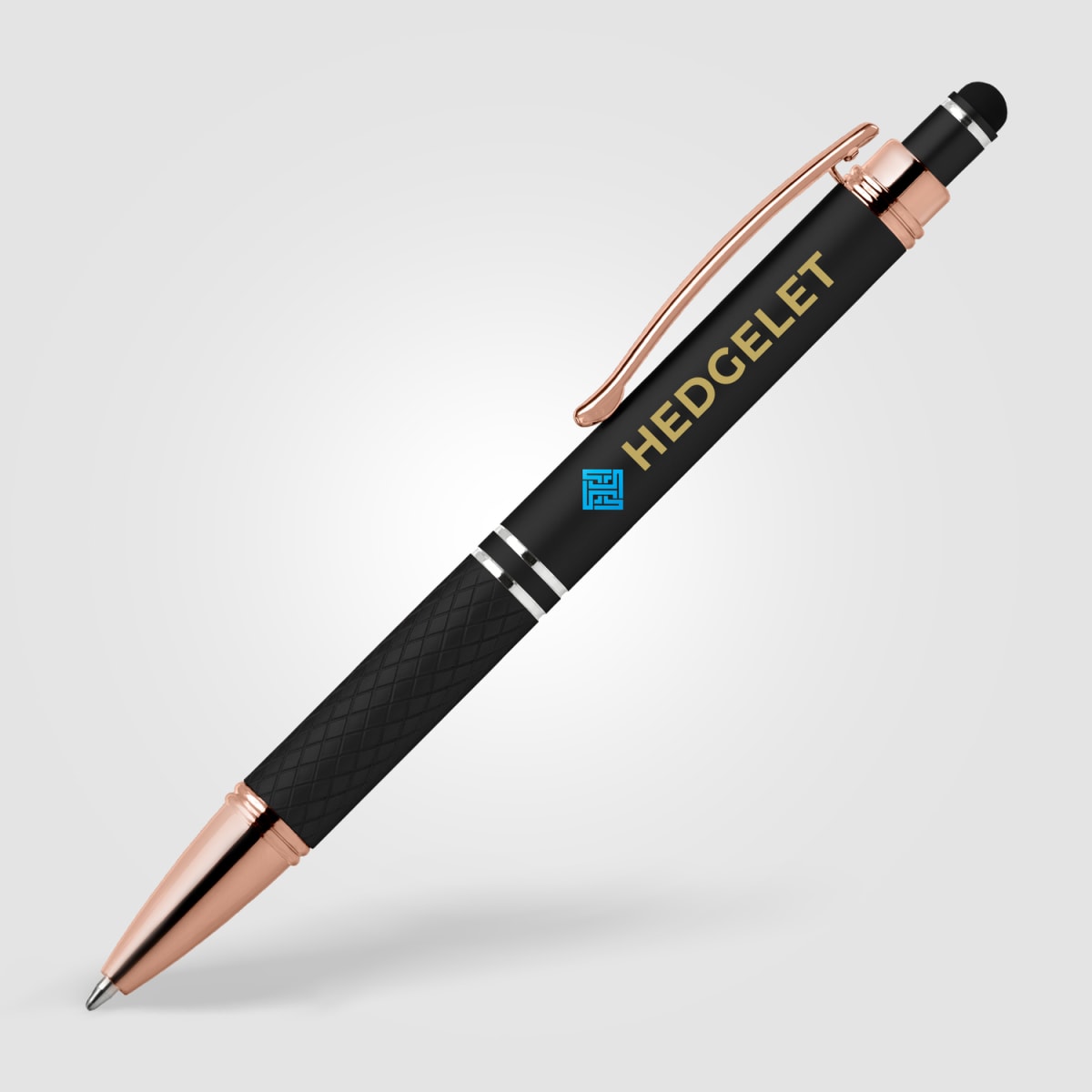 Branded Rose Gold Trim Soft-Touch Metal Pen with Diamond Grip