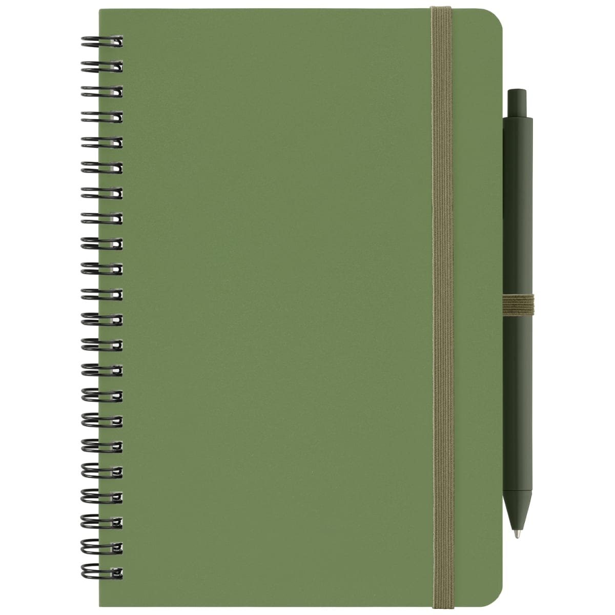 Branded A5 Repreve Recycled Spiral Notebook with Pen in Forest Green