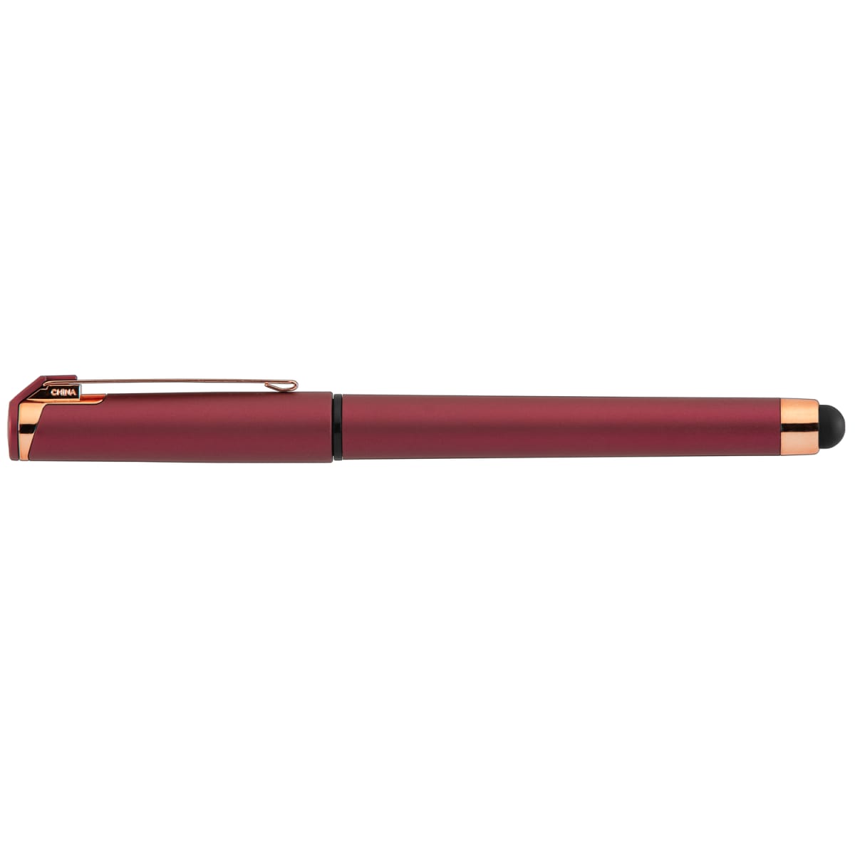 Branded Rose Gold Metallic Gel Pen with Stylus in Fuchsia
