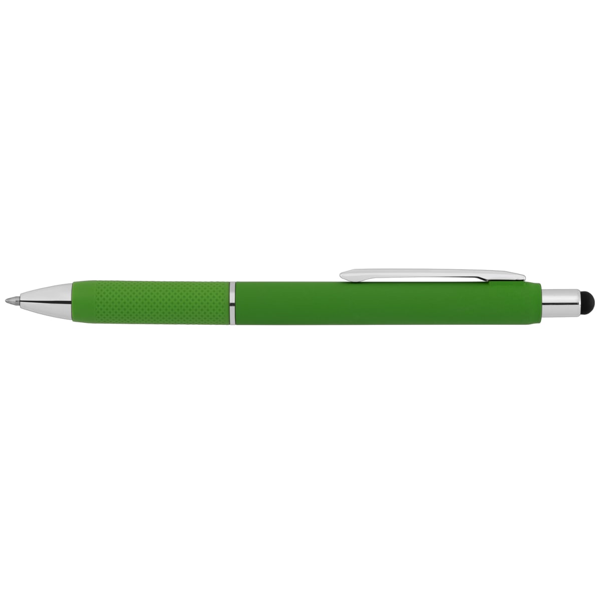 Branded Retractable Gel Pen with Stylus and Chrome Trim in Green