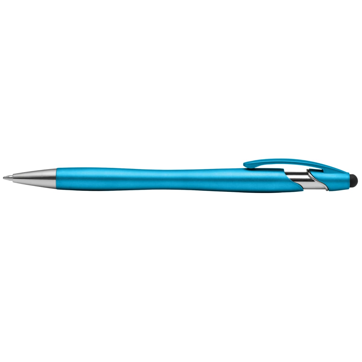 Branded Metallic Stylus Pen with Chrome Accents in Aqua