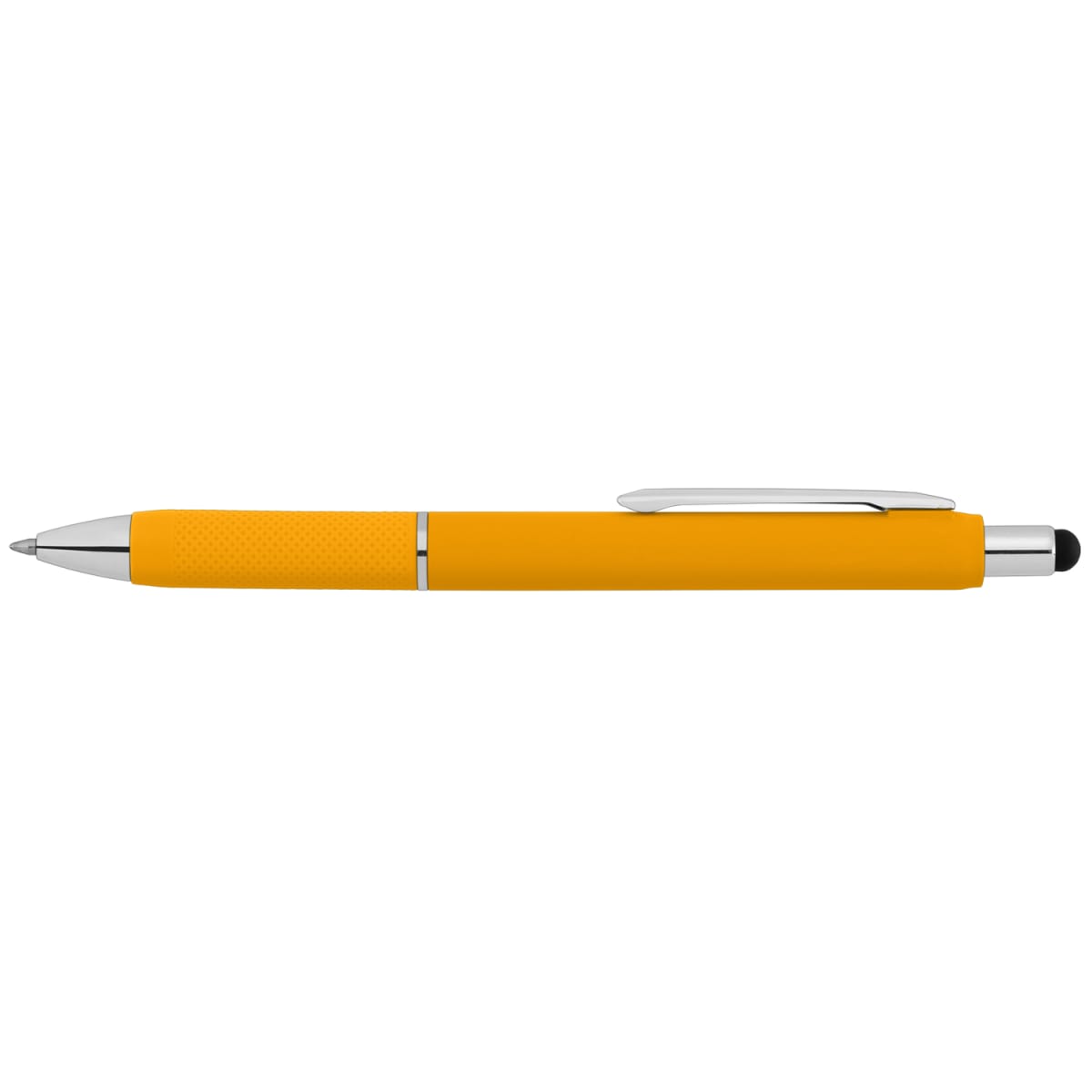 Branded Retractable Gel Pen with Stylus and Chrome Trim in Yellow