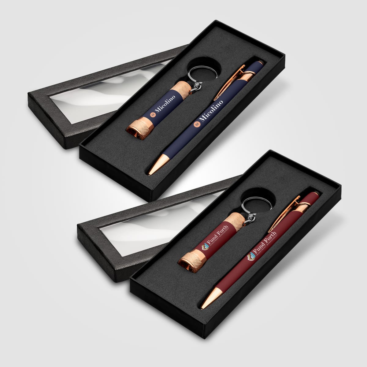 Branded Rose Gold Pen and Torch Gift Set with Window Box