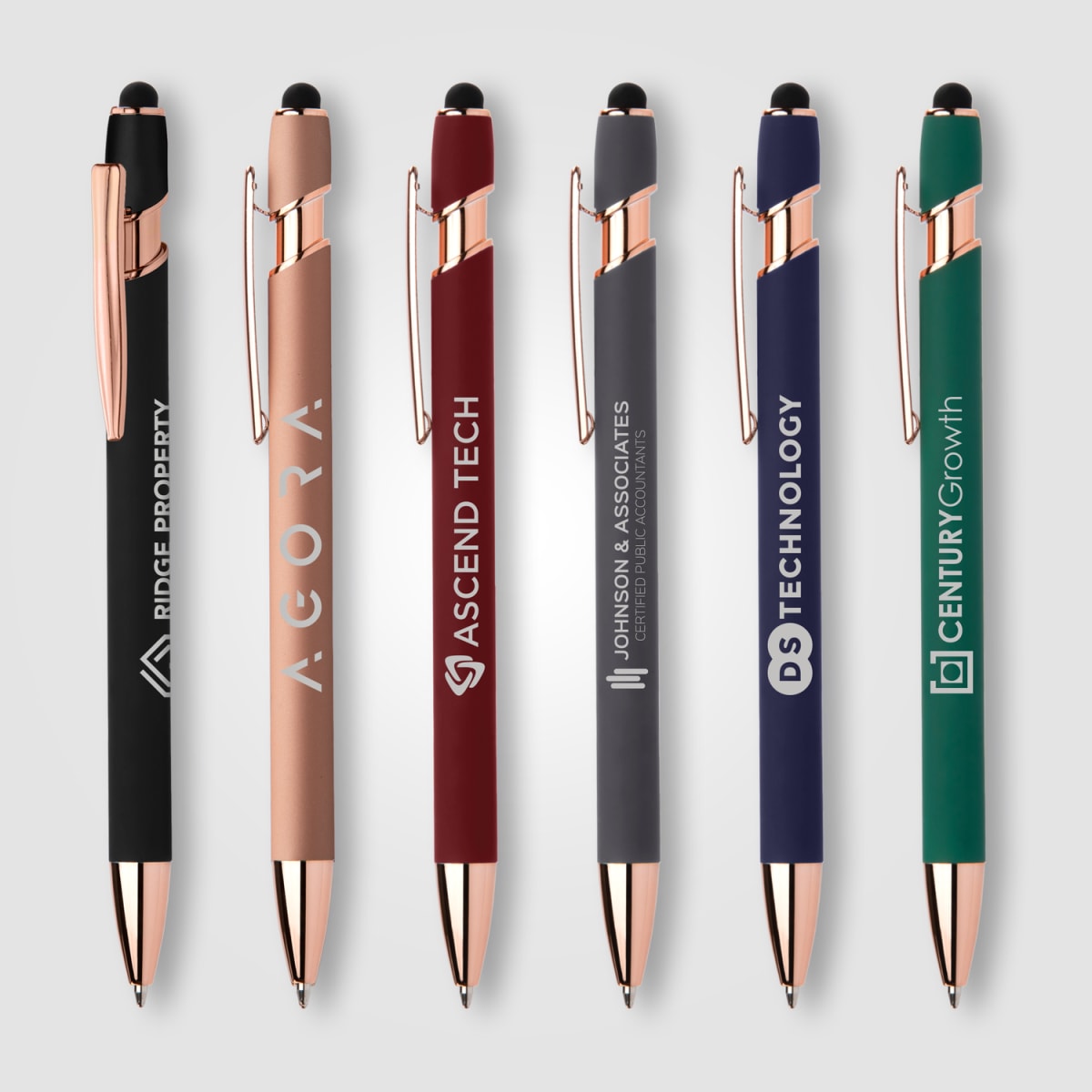 Branded Rose Gold Trim Metal Pen with Stylus