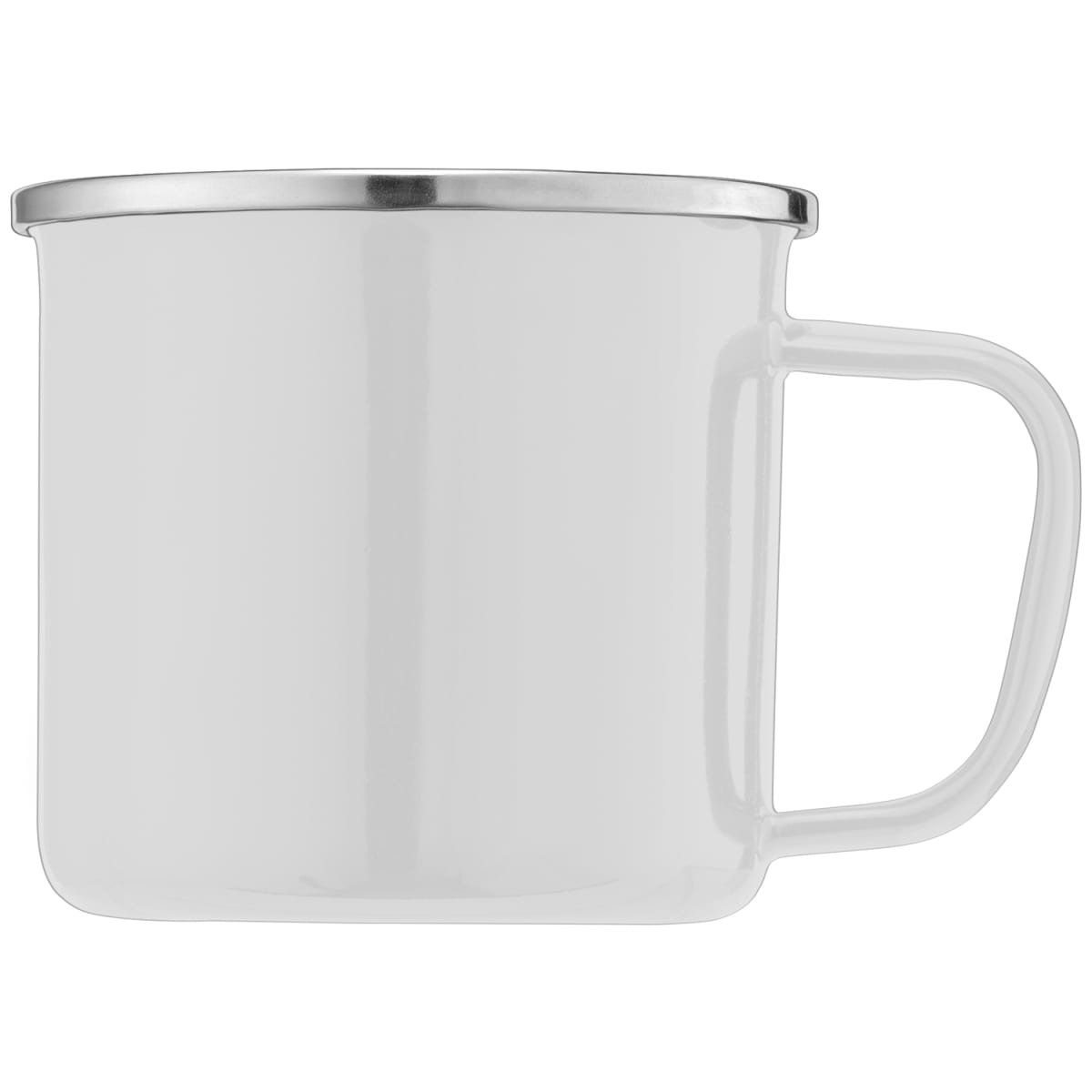 Branded Enamel Campfire Mug with Stainless Steel Rim in White