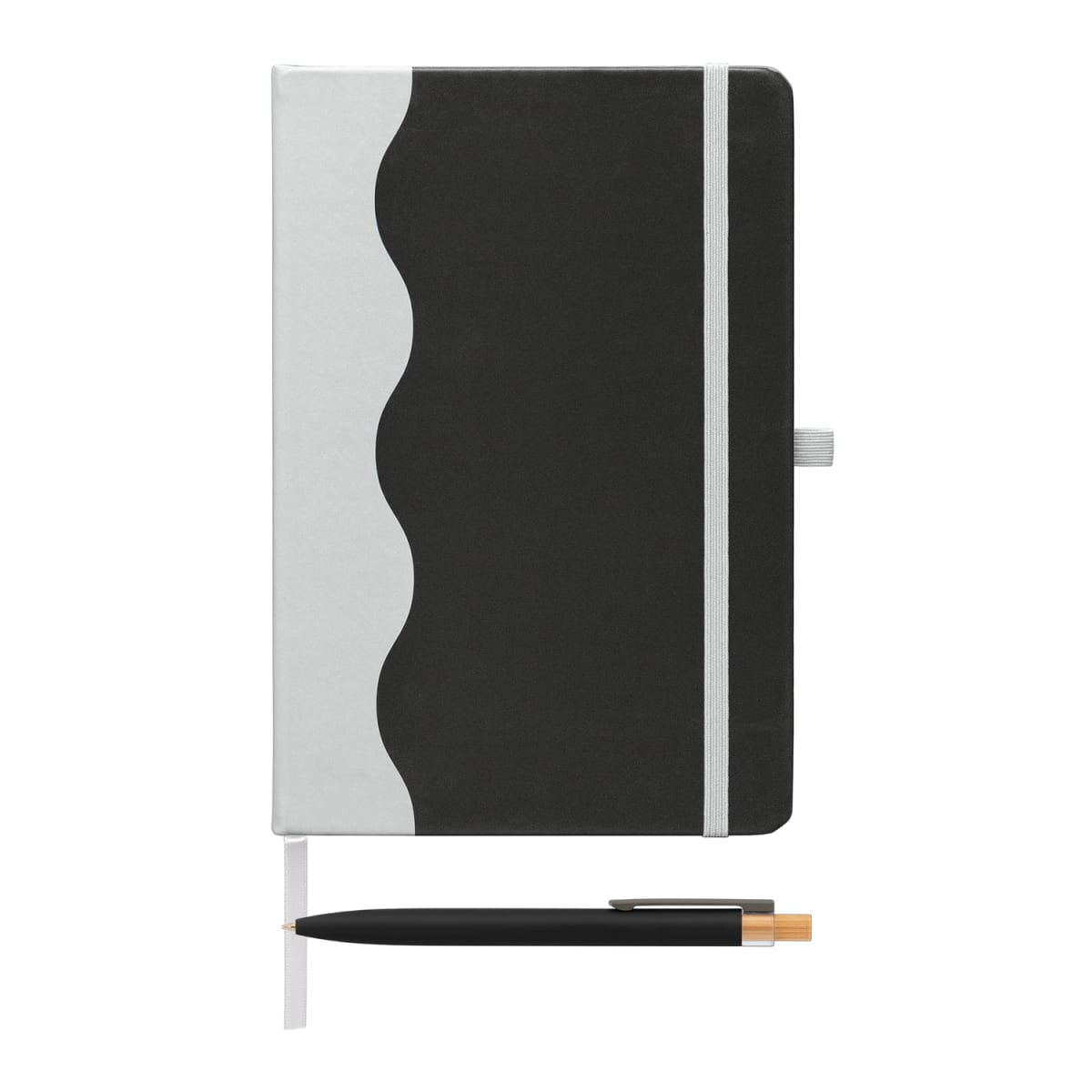 Branded Recycled Wave Pattern Journal and Pen Set in Black