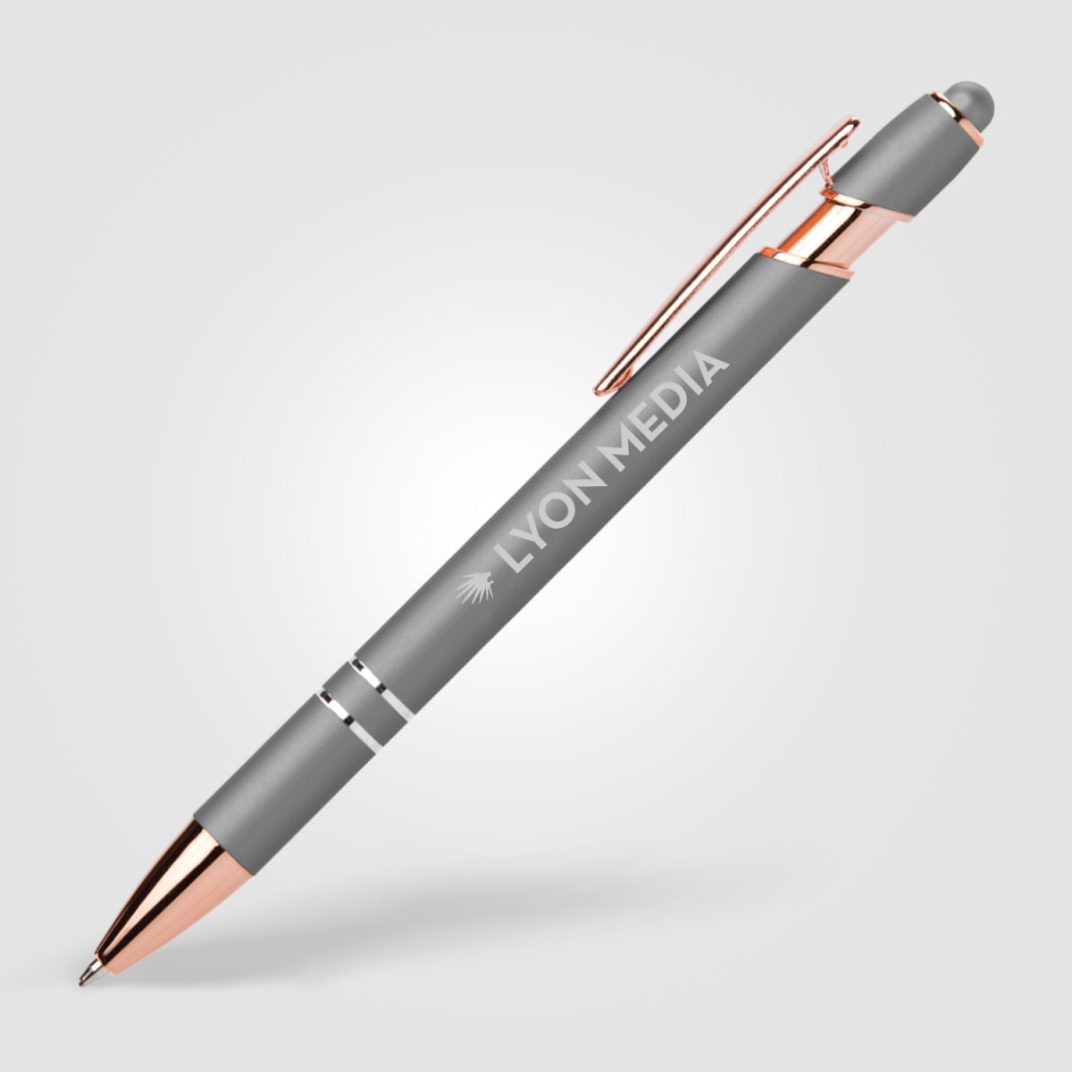 Branded Rose Gold Trim Metallic Pen with Stylus
