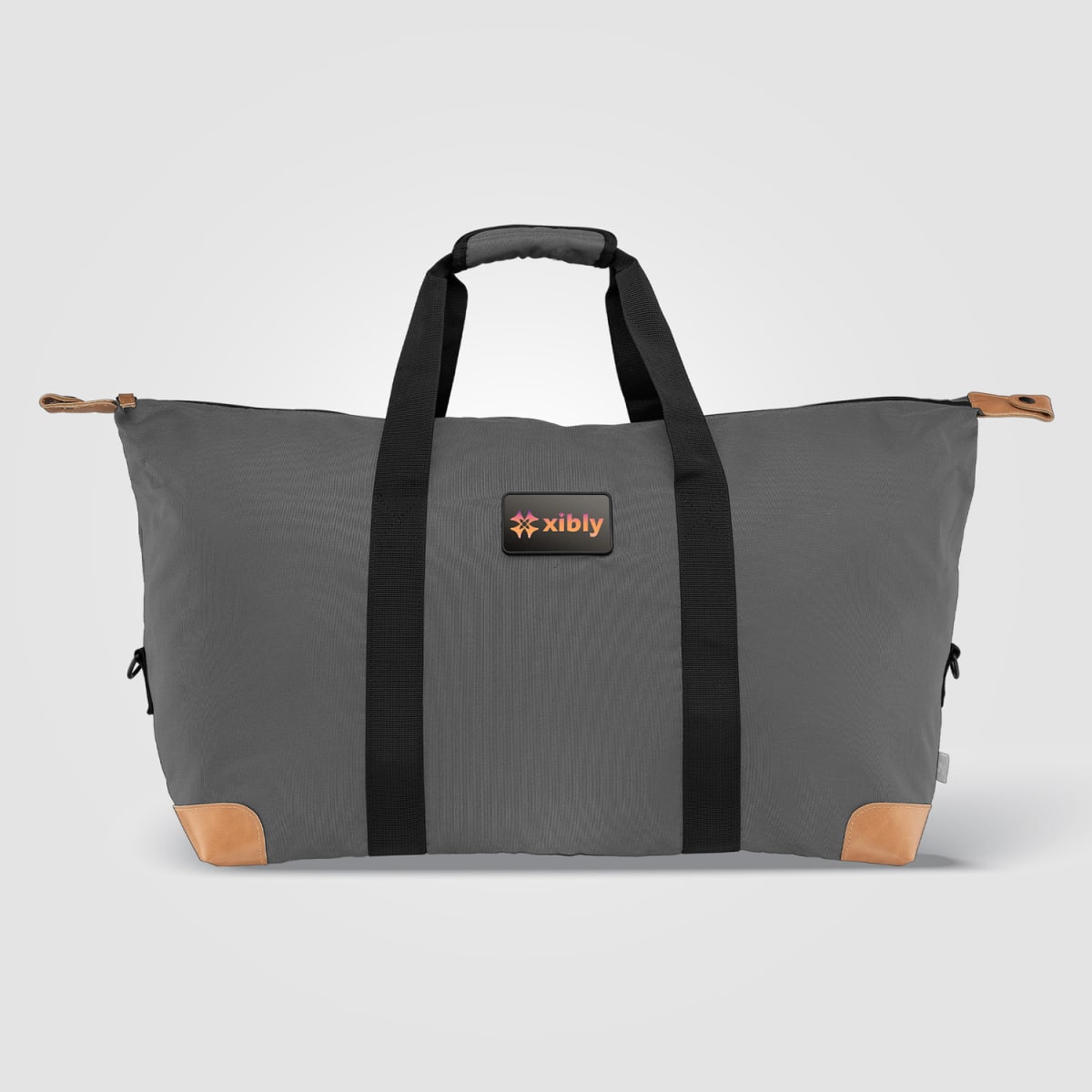 Branded rPET Duffel Bag with Tan Accents and Shoulder Strap