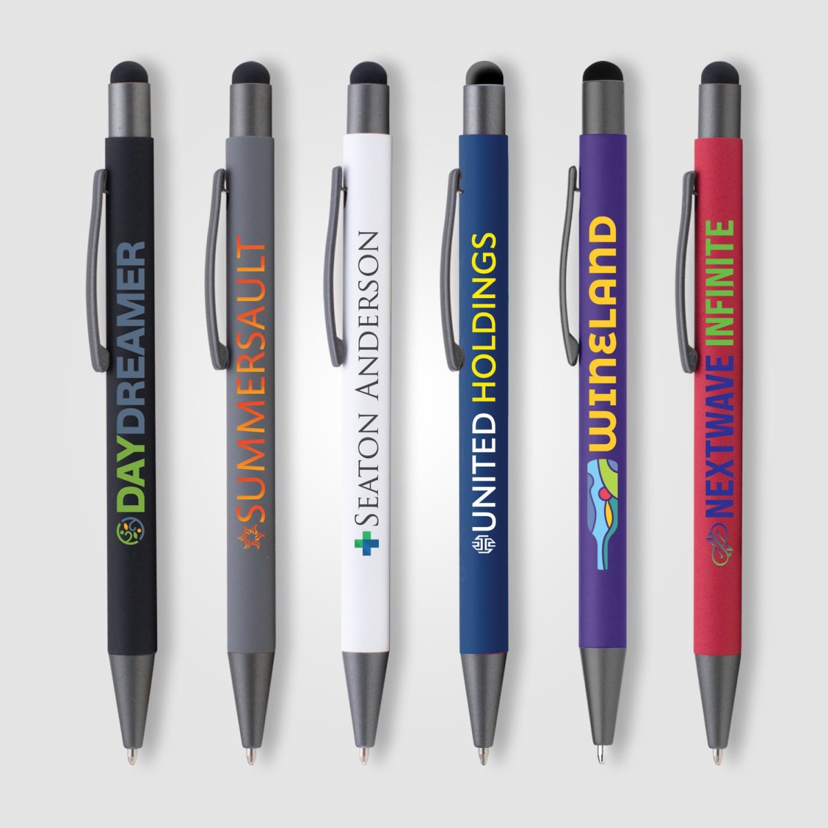 Branded Retractable Gunmetal Trim Stylus Pen