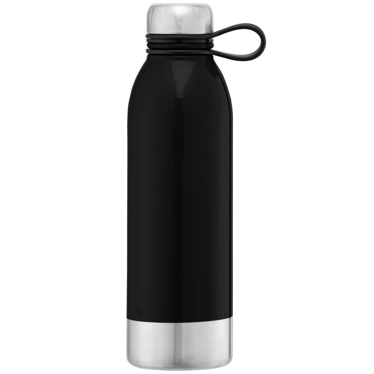 Branded 740ml Stainless Steel Sports Bottle in Black